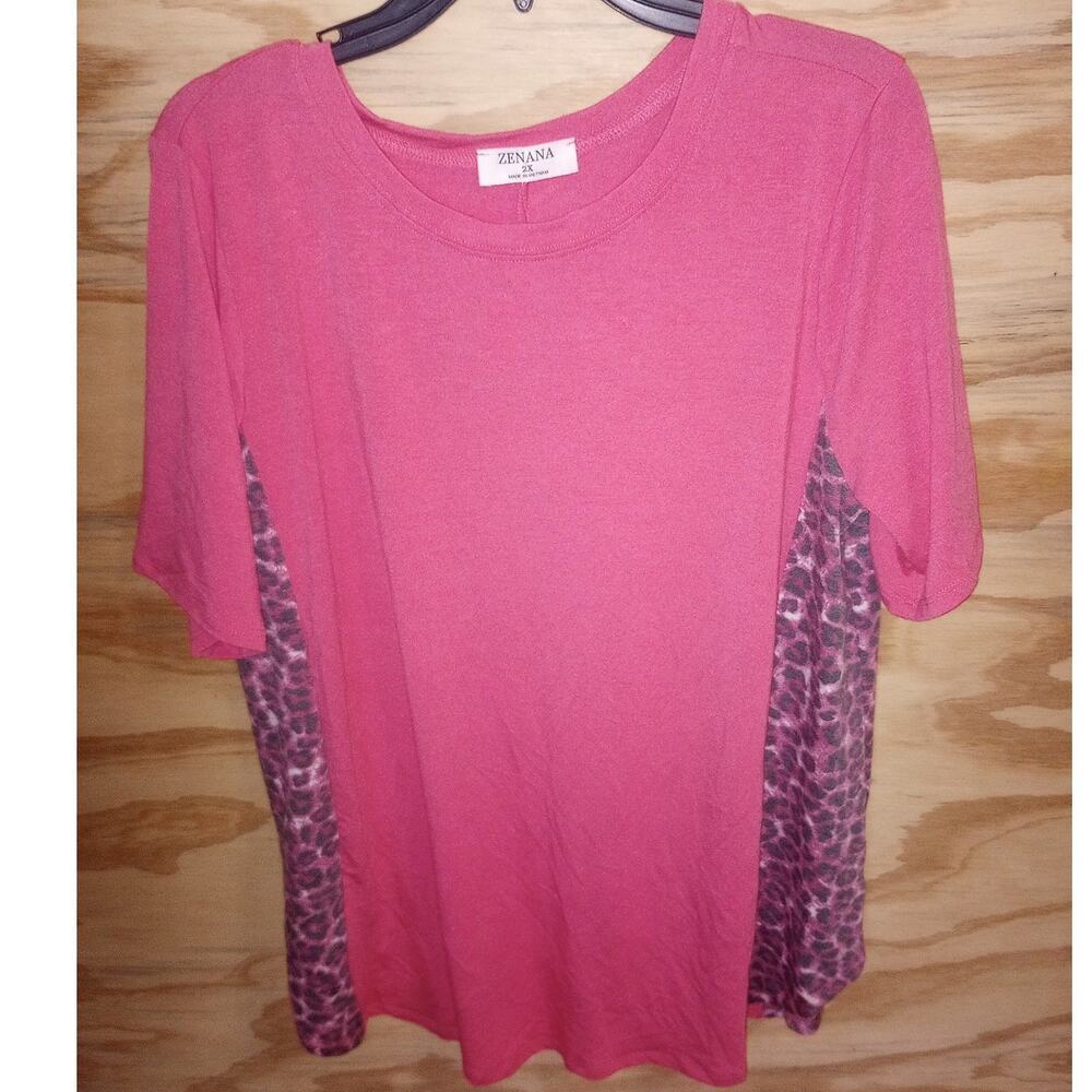 Women's NWOT Zenana Top Dusty Rose Leopard Sides Soft Stretchy 2X Top